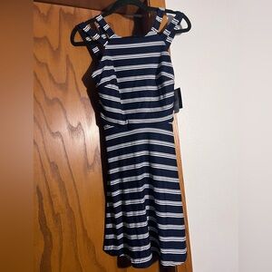 By & By Nautical Preppy Striped Fit Flare Midi Dress Medium NWT